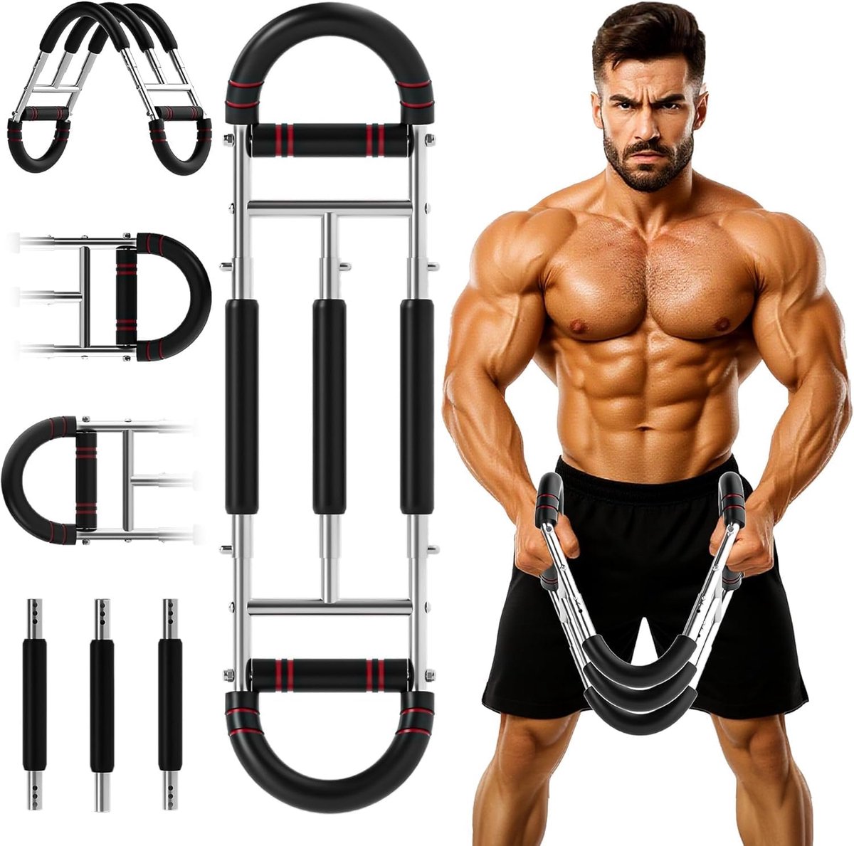 Armtrainer, upgrade 3 veren, 10-60 kg, verstelbare borsttrainer voor mannen, borsttrainingsapparaat, draagbare borsttrainer voor armversteviging en krachttraining