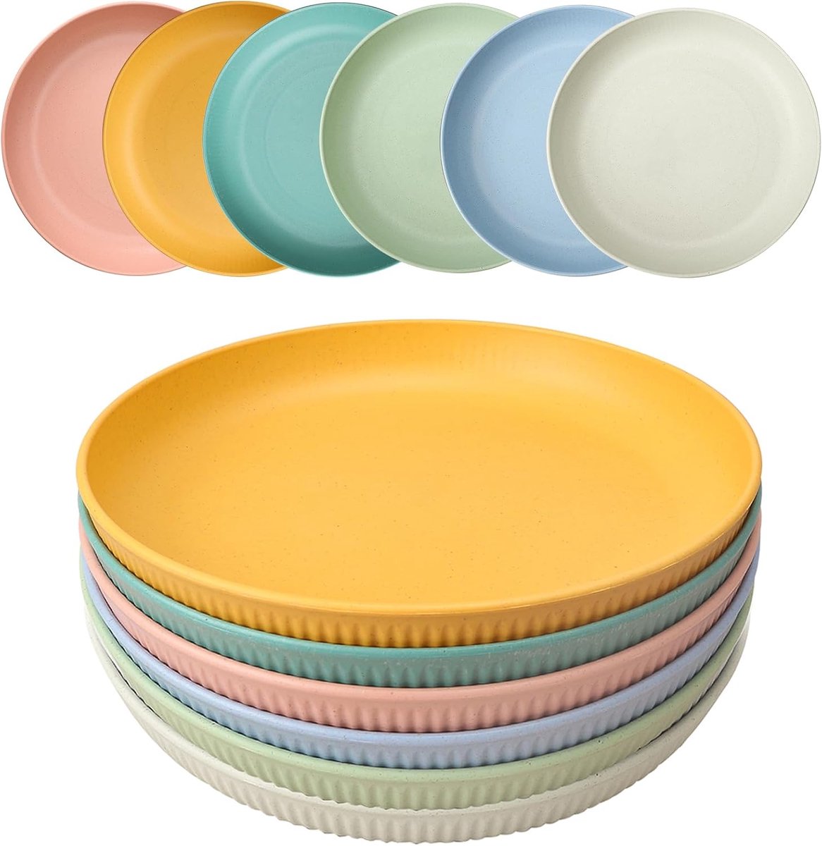 Borden, 23 cm grote campingborden, onbreekbaar picknickservies, bordenset, herbruikbare plastic borden, magnetron, vaatwasmachinebestendig, diepe kleurrijke grillborden