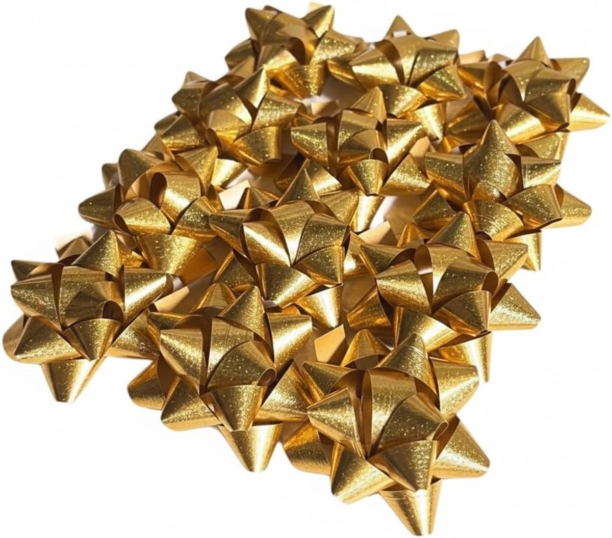 Gouden kerststerstickers, decoratieve metalen strikken voor geschenkverpakkingen, set van zelfklevende strikken in feestelijke stijl (12 stuks)