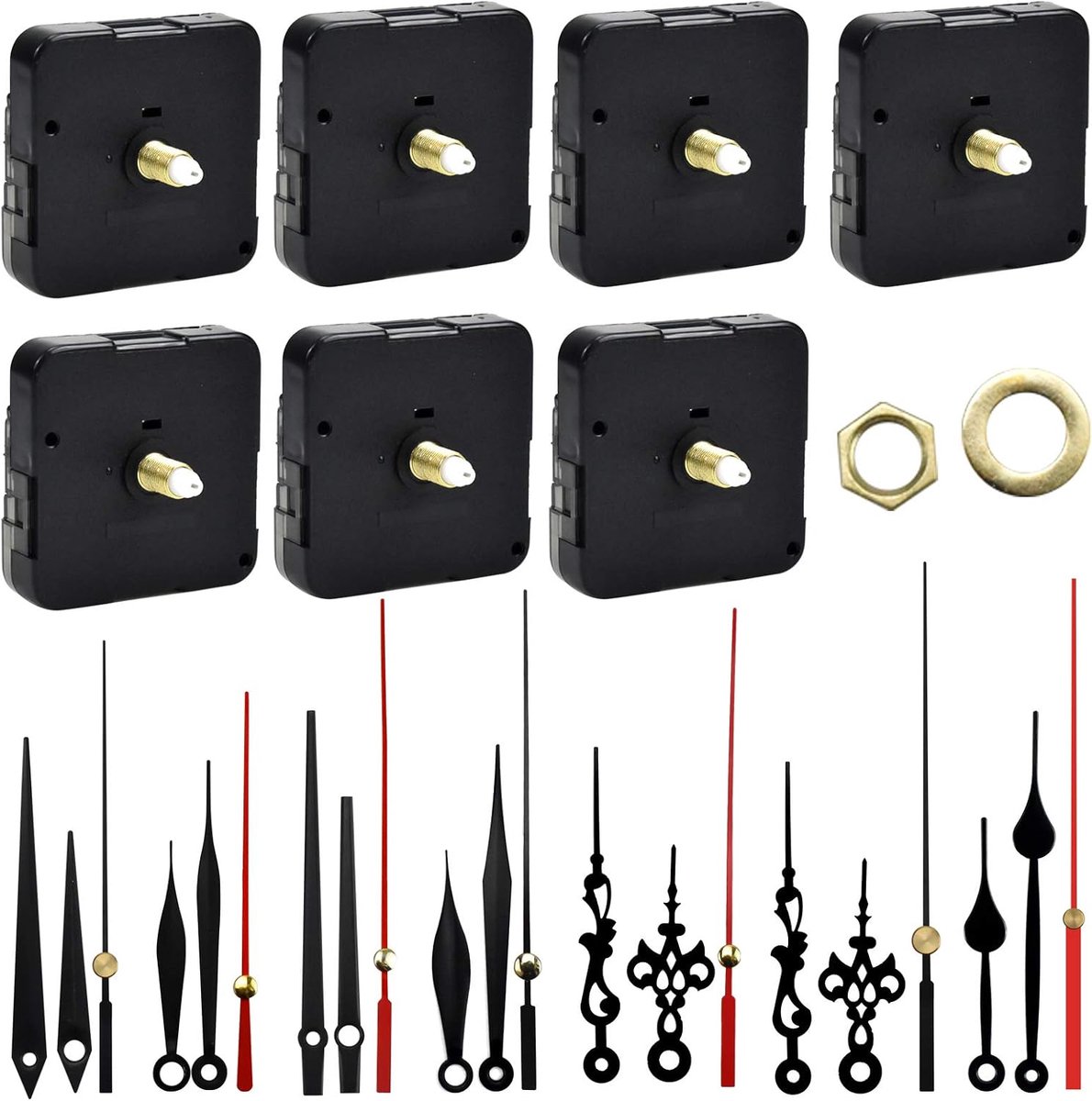 7 sets kwarts bewegingsmechanisme, geluidsarm, wandklokmechanisme, met naalden op batterijen, doe-het-zelf reserveonderdelen voor klok, 0,47 inch, totale lengte van de boom