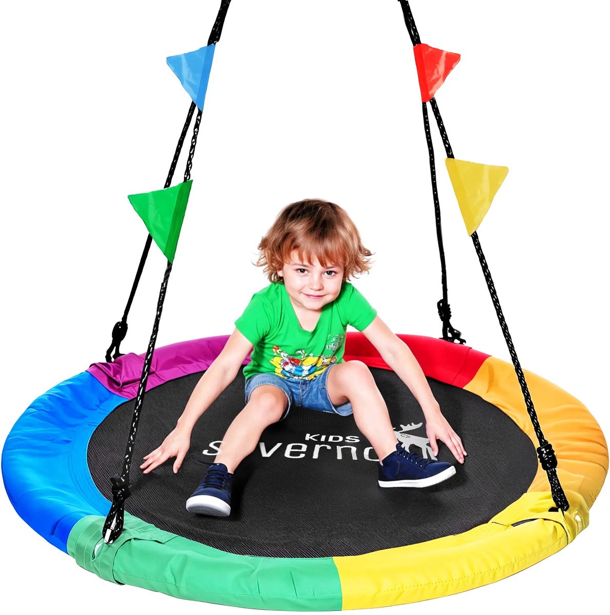 ITRONIQ Nestschommel 100 cm - Ronde Schommel Tot 150 KG - Verstelbare Touwen 140 tot 180 cm - Waterbestendig - Multicolor