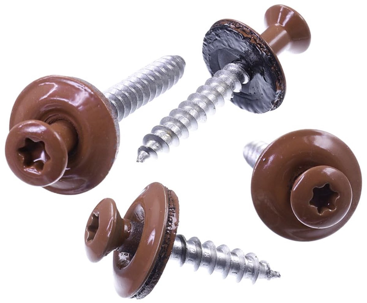 Spenglerschroef 4,5 x 35 mm, RAL 8004 koperbruin, roestvrij staal A2, EPDM afdichtring 15 mm, TX/binnenzeskant, 100 stuks
