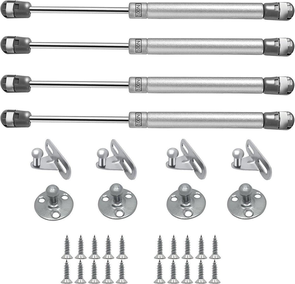 Gasveren, gasdrukdempers, gasveer 100 N/10 kg, geschikt voor opbergkasten, kasten, houten deuren, meubels, 4 stuks