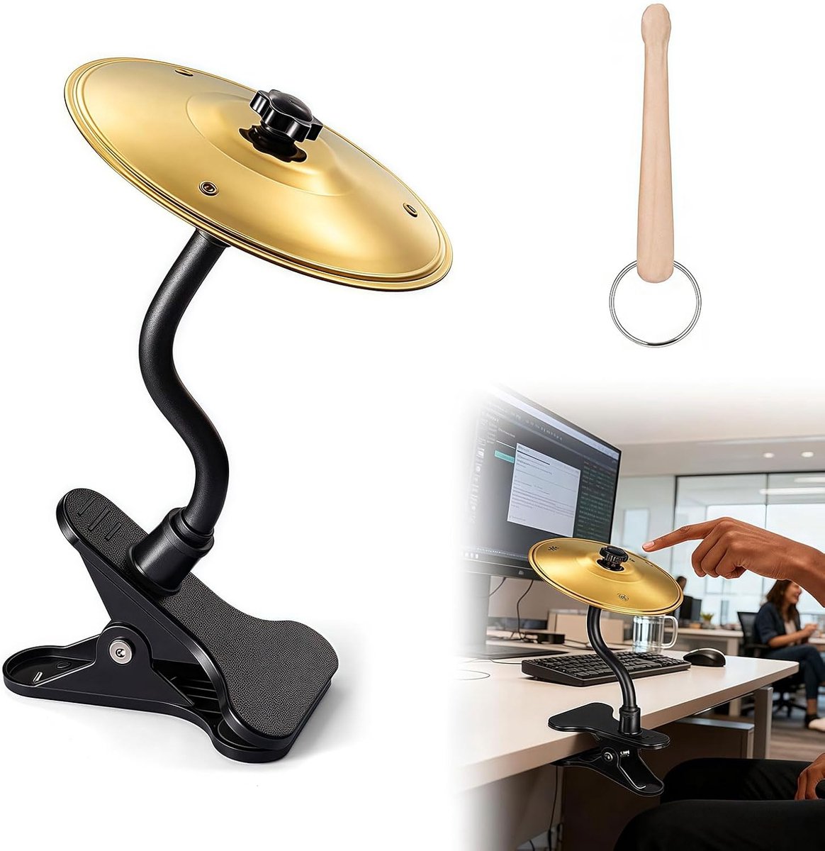 Cymbal, Clip-On Mini Desktop Becken Voor Drummers, Leuk Slaginstrument Accessoire Om Stress Te Verlichten, Eenvoudige Montage Voor Bureau