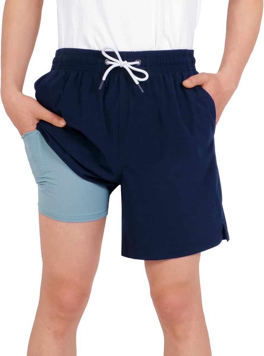 Zwembroek voor jongens, zwemshorts met compressie, kinderen, 2-in-1, sneldrogend, boardshorts, zwembroek