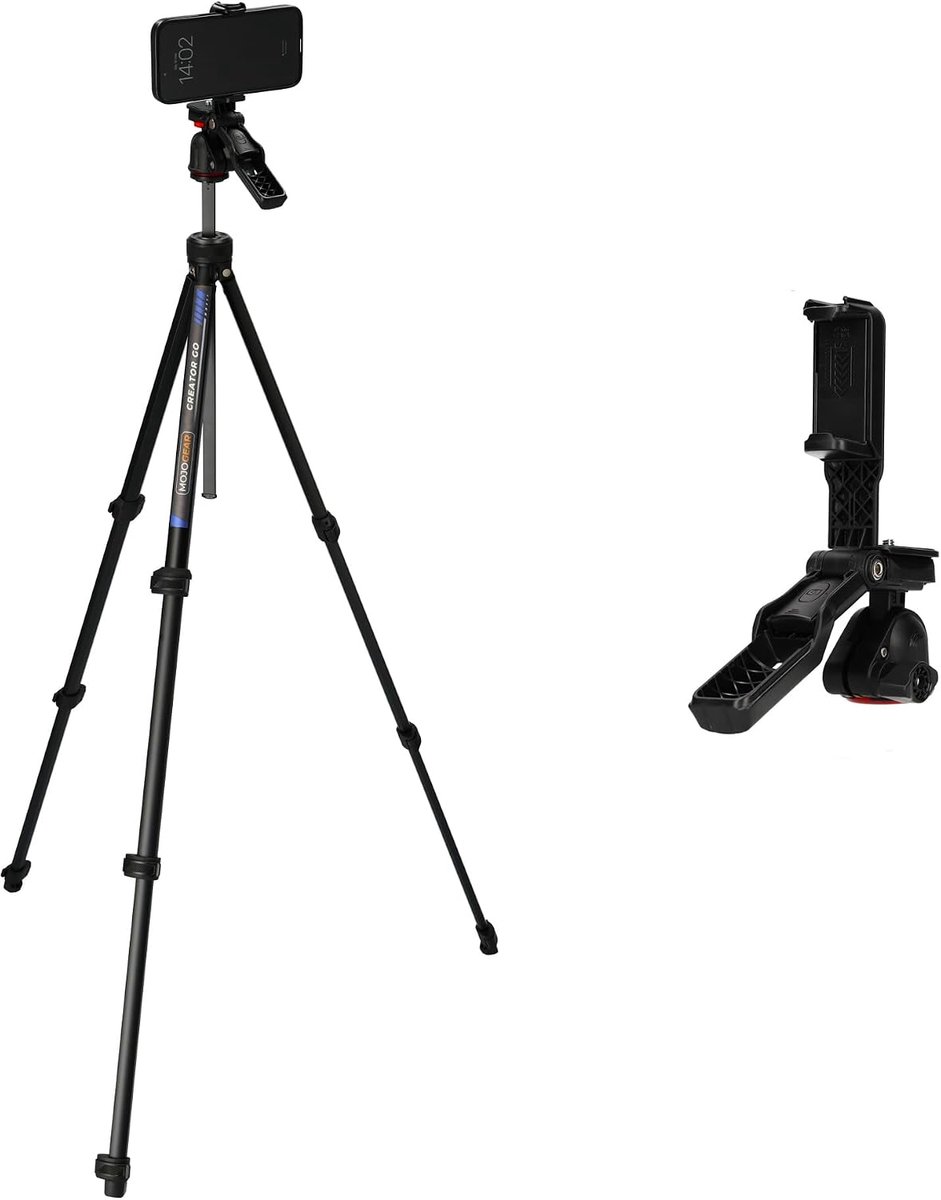 Reisstatief met videokop 153 cm - Lichtgewicht zwart - Voor smartphone en camera - SnelShoppen