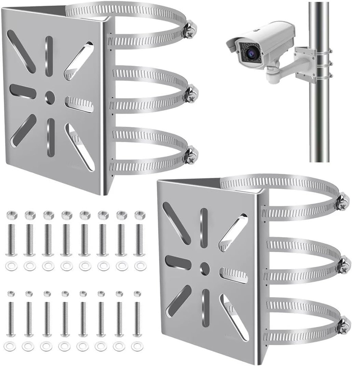 Mastbeugels voor bewakingscamera - RVS - Hoekhouder met 6 verstelbare clips - Perfect voor buitengebruik - SnelShoppen