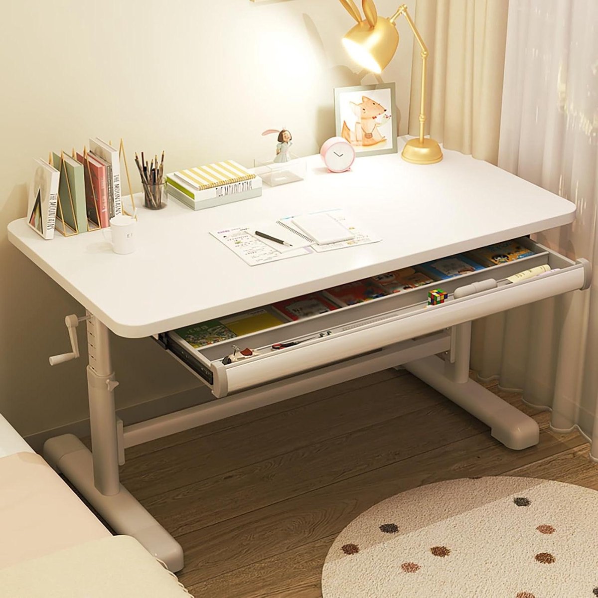 Verstelbaar Bureau - Sta-bureau Hefbureau - Ergonomisch Werken - Handmatig Verstelbaar - 66-80 cm - Wit