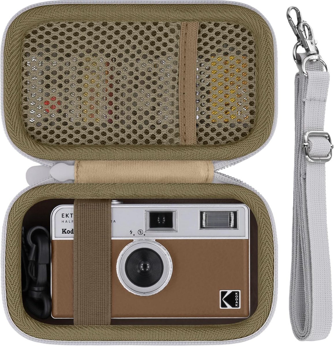 Hard case voor filmcamera - bruin - met schouderband en handvat - SnelShoppen