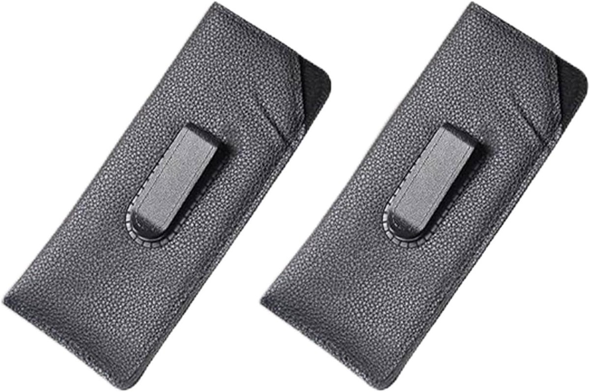 Brilcase set van 2 - zachte zwarte leren hoes - flexibele plastic insteekzak - met riemclip voor bescherming - SnelShoppen