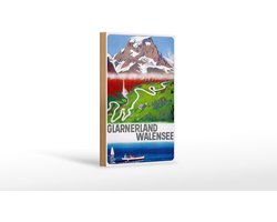 Holzschild Reise 12x18 cm Glarnerland Walensee Berge Tal Deko Schild