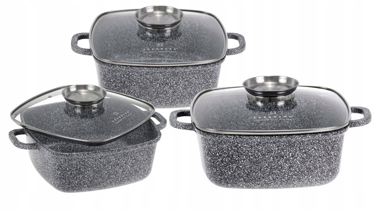 Merkloos Pannenset met Marmeren Coating - 6 Delig - Inductie Geschikt