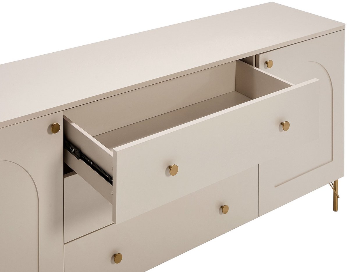 Vente-unique Buffetkast met 2 deuren en 3 lades - Beige en goudkleurig ALOBARA