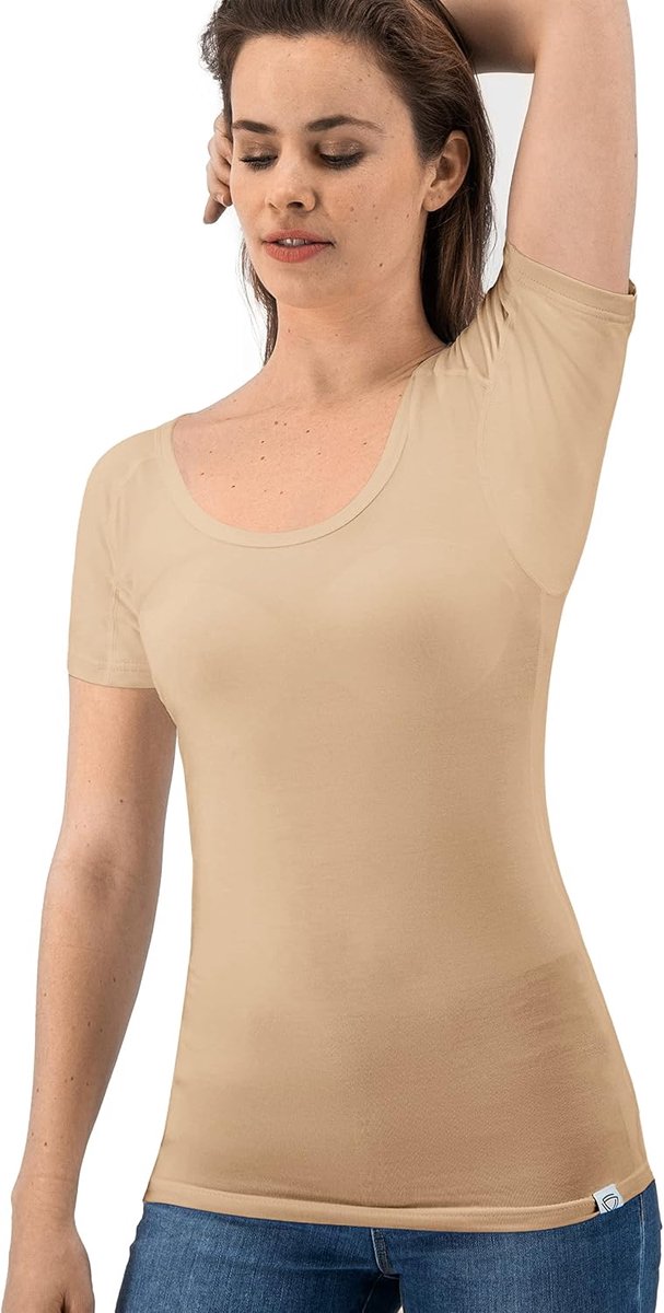 Zweet Shirt - T-shirt tegen zweetvlekken - Anti Zweet Onderhemd - Met ArmPads PRO & Zilver Behandeling - Dames - Ronde Hals
