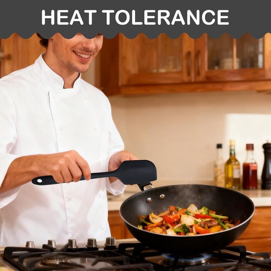 Siliconen spatel, 29 cm, 250 °C, hittebestendige anti-aanbaklaag, flexibele naadloze deegschraper, zwart bakken, koken, siliconen keukengerei met nylon kern voor het mengen en roeren en schrapen — afbeelding 2