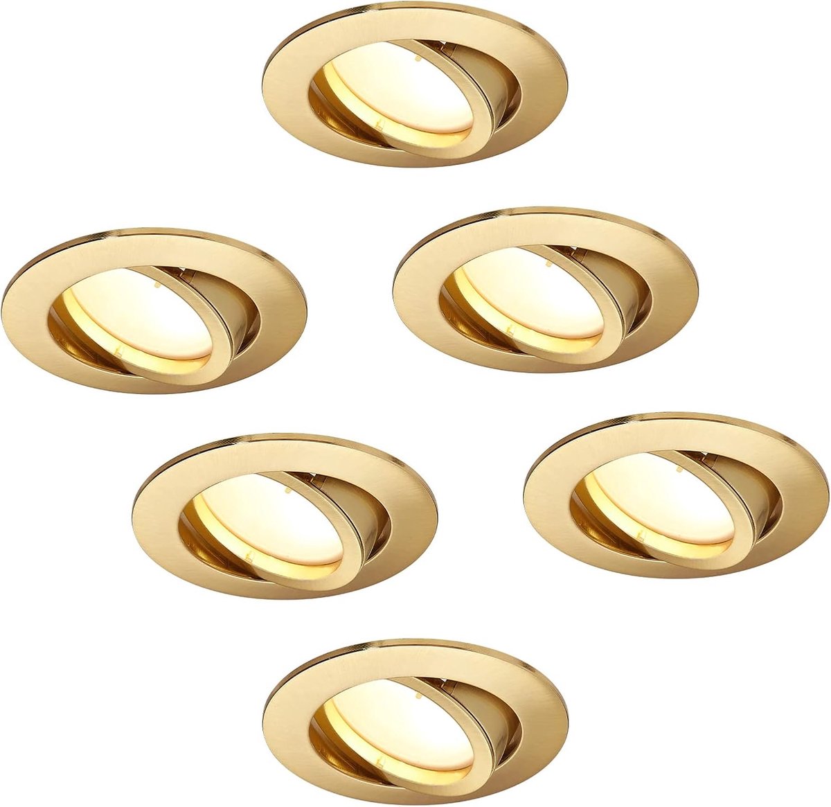 Led-inbouwspot, dimbaar, matgoud, rond, draaibaar, 5 W, plat, 230 V, inbouwspot, inbouwspot, 68 mm boorgat, 120 graden stralingshoek, neutraal wit 4000 K (verpakking van 6)