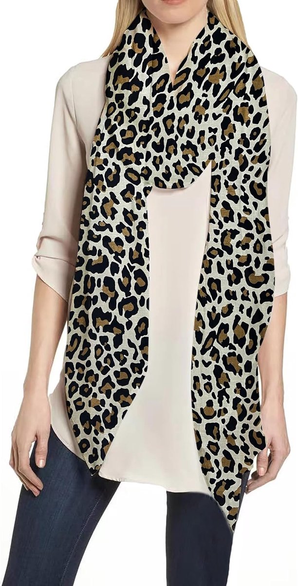 & Lily Luipaard Animal Print Dames Sjaal Sjaal Wrap Lichtgewicht, Beige, Zwart, Bruin, 180cm x 90cm