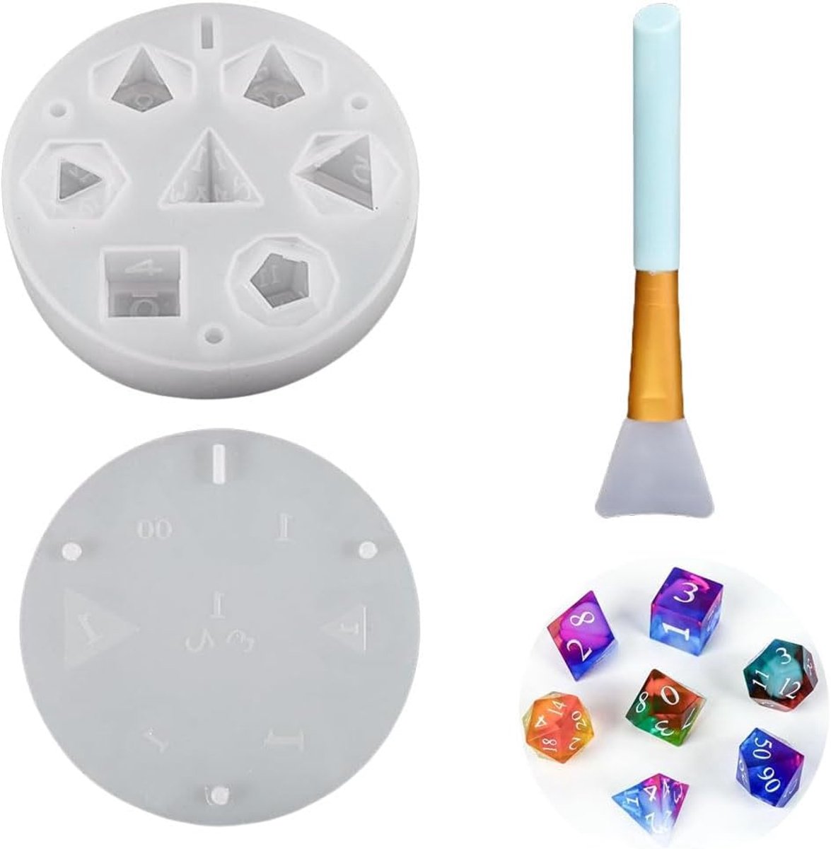 Mallen, DND Dice Epoxy Resin Casting Mold met 7 standaard stereoscopische dobbelsteen holtes Food-Grade voor DIY Dices Making, Liefhebbers van dobbelstenen voor bordspelle