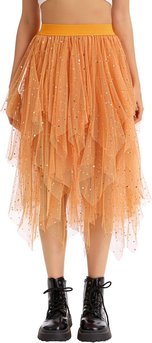 Tule rok voor dames, onregelmatig, midi-rok met elastische taille, elegant, geplooide rok voor dames, casual, cosplay, party, carnaval, Halloween