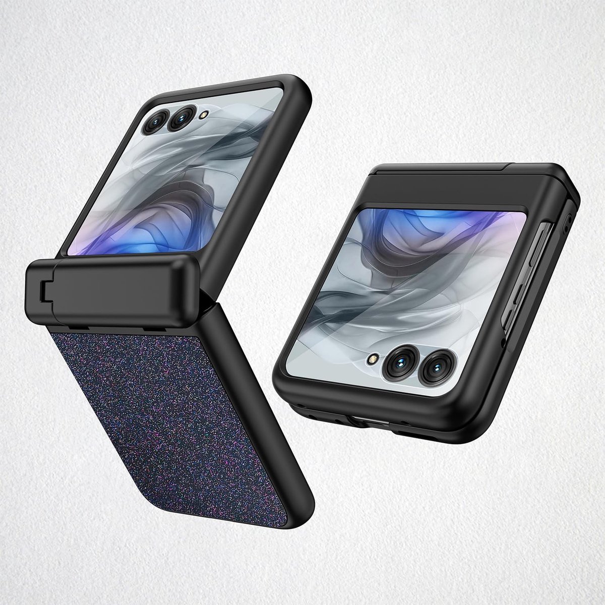 Hoesje met Standaard Compatibel met Motorola Razr 60, Scharnierbescherming en Externe Schermbeschermer, Zwart