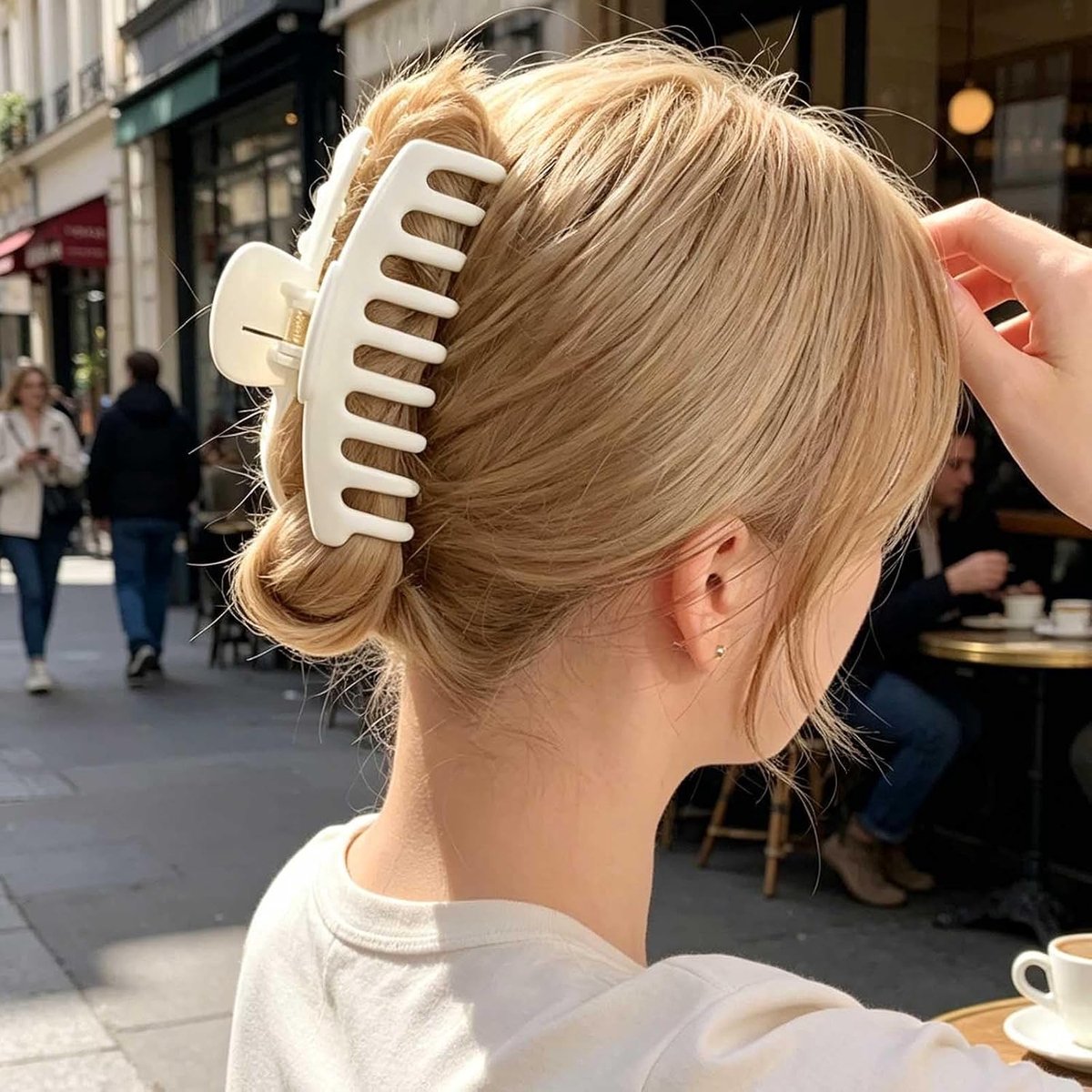 Klauwklem voor vrouwen, 11 cm, matte haarklemmen voor dik, dun en krullend haar, acryl, grote antislip haarclips, sterke grip, wit