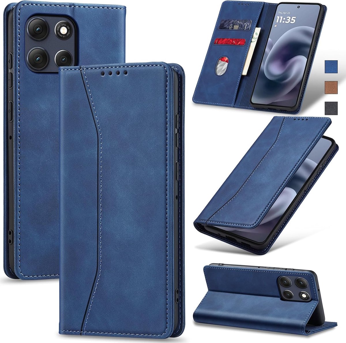 Hoesje voor Motorola Moto G86 Hoes Book case, Premium Lederen Flip Wallet Telefoon Case [Kickstand]Hoogwaardige cover mobiele telefoon case geval beschermhoes (Blauw) | Flip boek, kaartsleuf, magnetisch, standfunctie, schokbestendige TPU-hoes