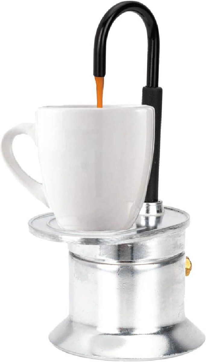 Moka Pot met enkele buis, 50 ml Mini 1 Cup Moka Pot Aluminium Draagbare Enkele Uitloop Kookplaat Moka Pot Hittebestendig Italiaans Koffiezetapparaat voor Thuisfeesten Kamperen en Reizen
