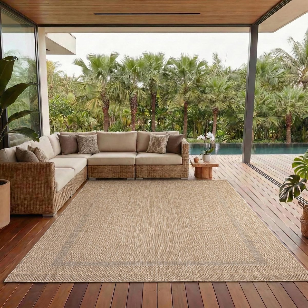 Effen Weerbestendig Terras Balkon Tuin Keukentapijt Platgeweven Sisal-look, Kleur: Beige, Maat: 120 x 170 cm