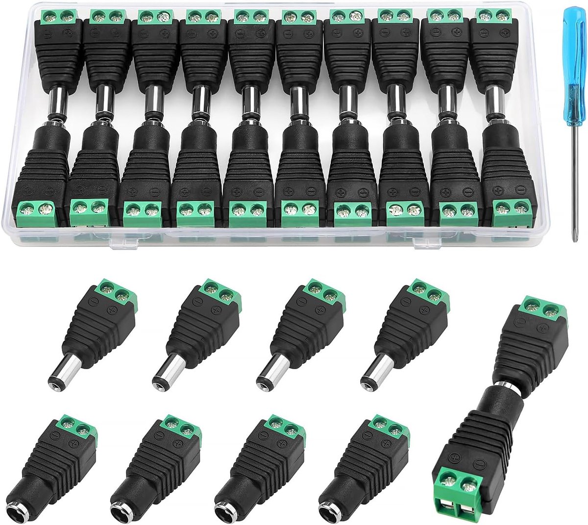 10 paar 5,5 X 2,1 mm 12 V mannelijke vrouwelijke voedingsconnector, DC schroefklem plug adapter, jack voedingsconnector voor CCTV bewakingscamera LED Strip