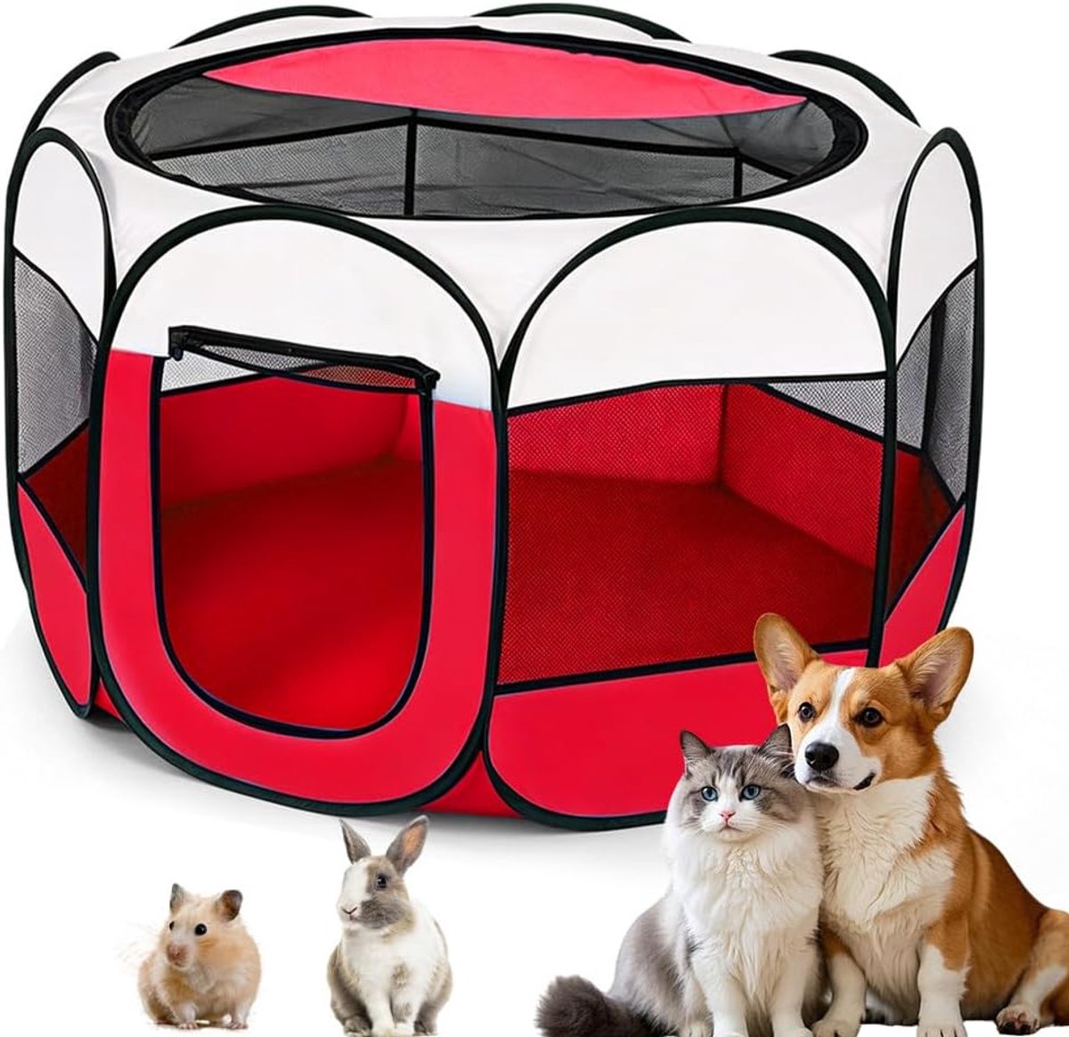 + rode puppyuitloop, opvouwbare hondenren voor woning, kattenverblijf, hondenhok voor woning, konijnenverblijf, voor hondenbox, katten, konijnen en kleine dieren, zowel binnen als buiten
