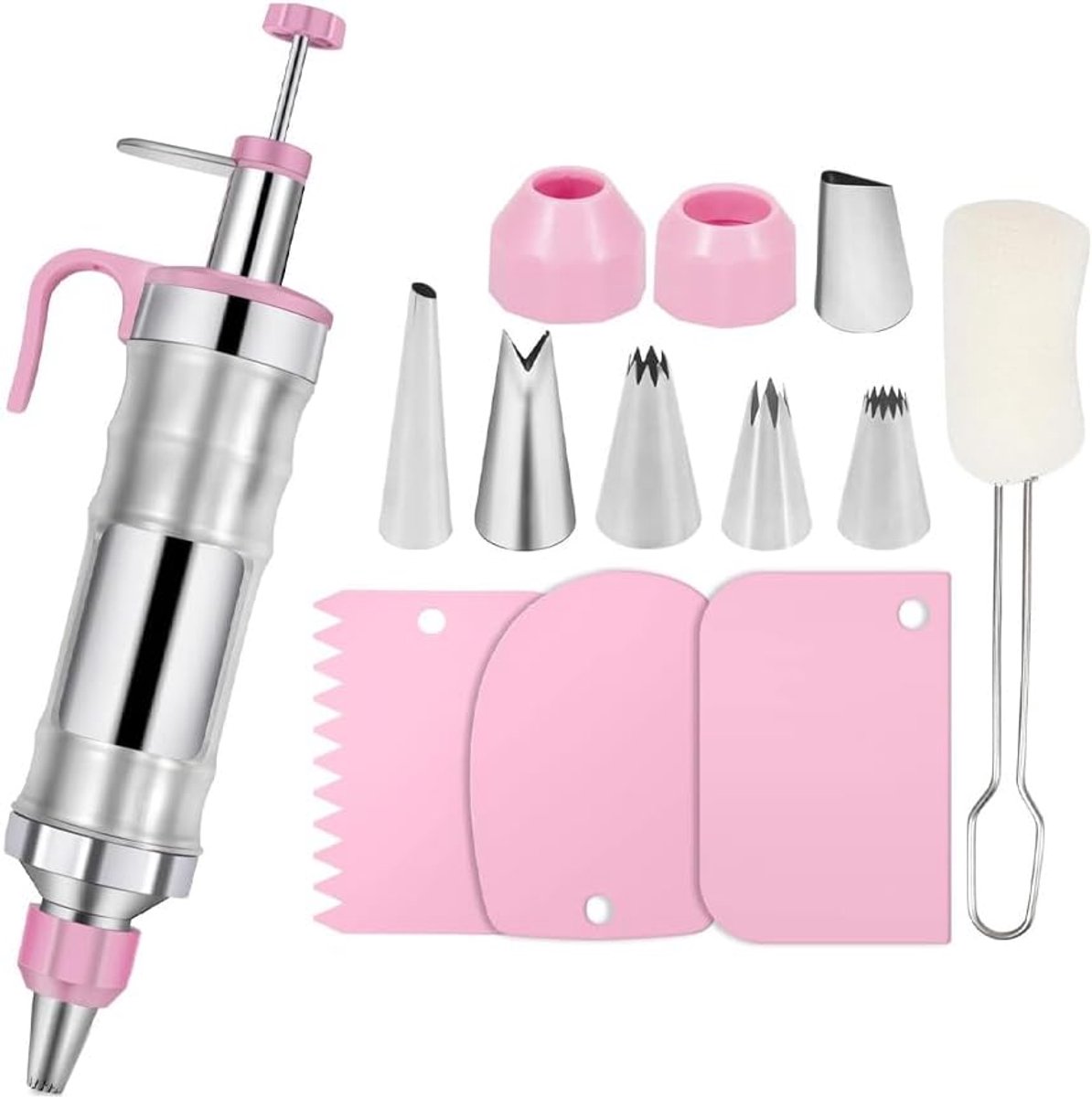 Piping Gun voor Cake Decorating, Grote Piping Icing Spuit Set, Cake Gebak Decoreren, Roestvrij Staal Frosting Bakken Tools Cream Piping Set W/6 Piping Nozzles