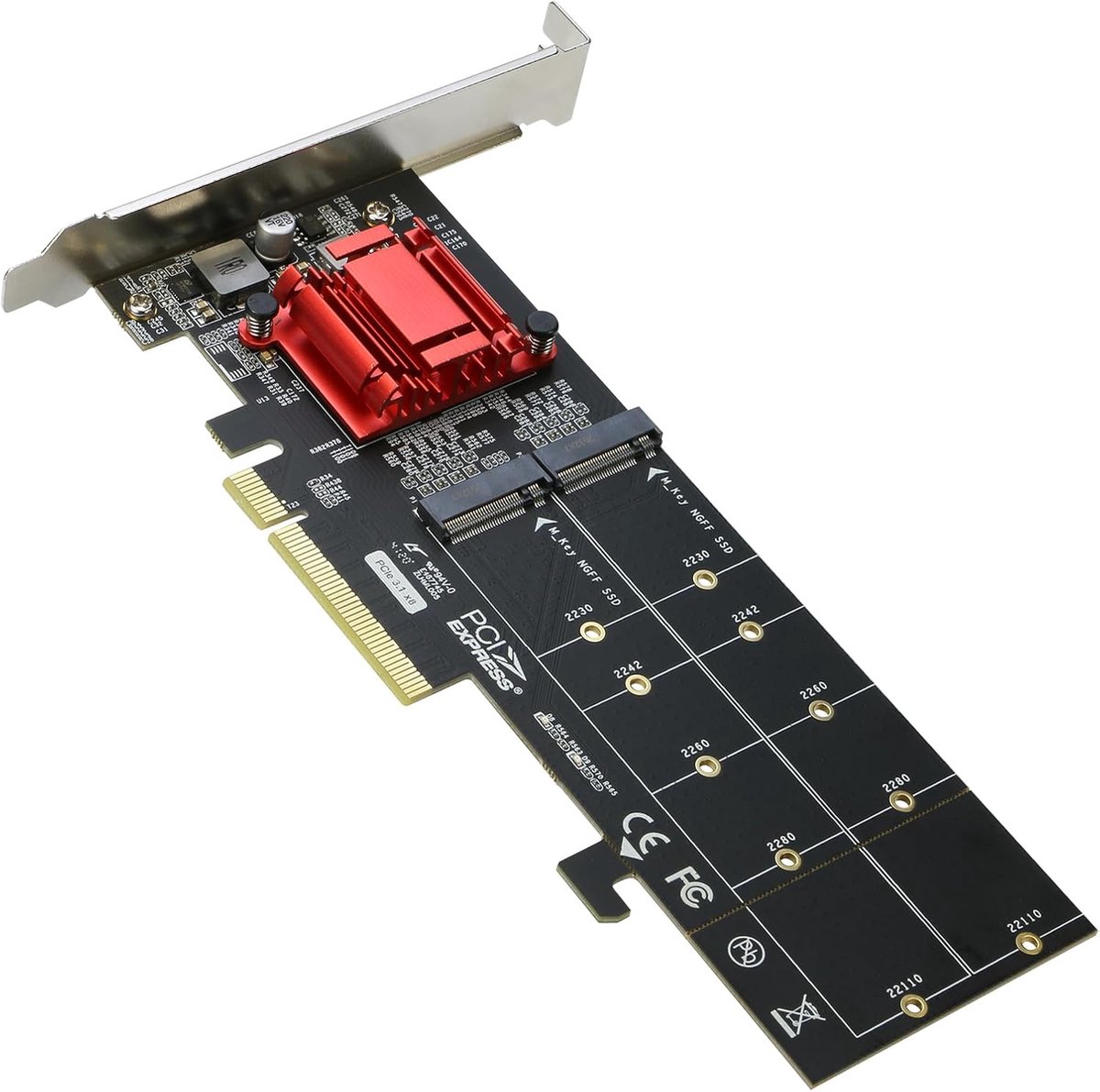 Dual M.2 NVMe SSD naar PCIe Express 3.1 x8 x16 kaartadapter, ondersteuning M-Key M.2 NVMe SSD 22110/2280/2260/2242/2230
