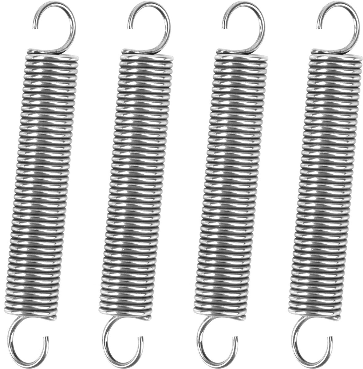 Trekveren met haak, roestvrij staal, trekveer, spanveer, 80 mm, buitendiameter 12 mm, draaddiameter 1,4 mm, haakhoek 90 graden, maximale trekkracht 4,9 kg, 1,4 x 12 x 80 mm, 4 stuks
