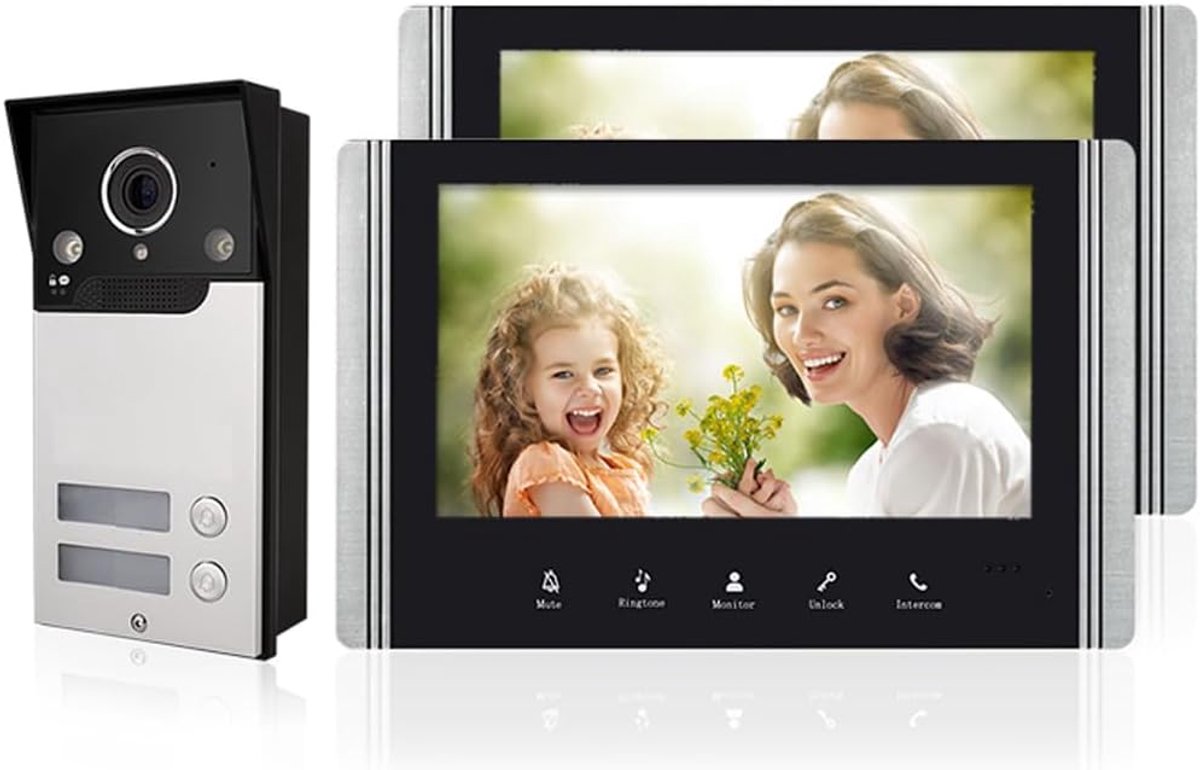 Video Intercom 2-Unit Deurbel, Videotelefoon Verbonden Met 4-draden, 7" LCD TFT Scherm Monitors, Waterdichte Nachtzichtcamera Ontgrendelen Bewaking Video Tweeweg Audio, Appartementen