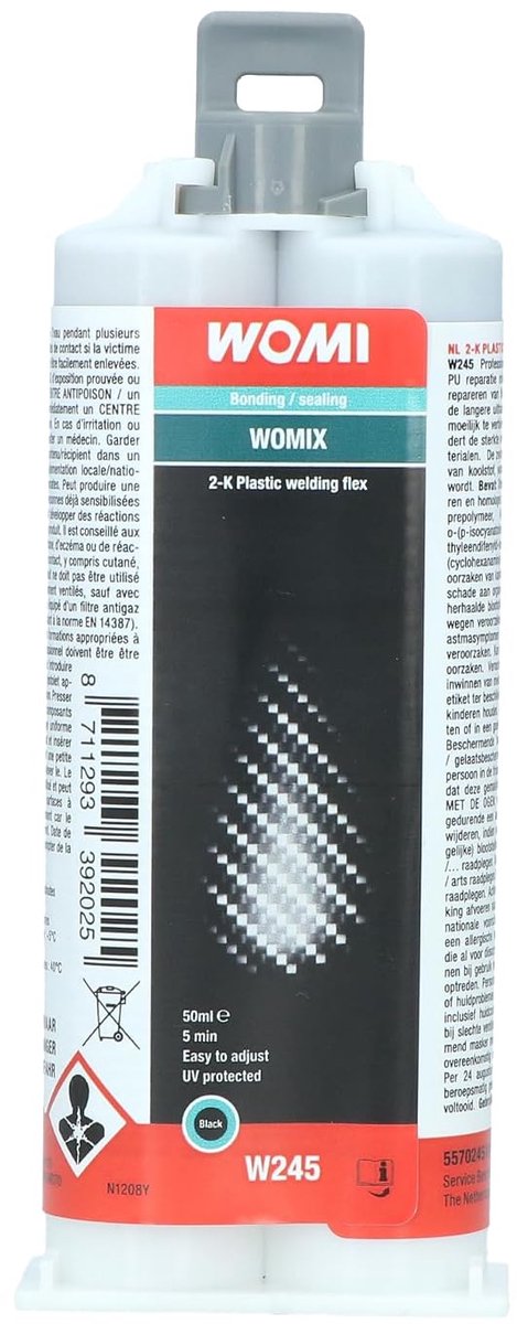 Plastic lijm 2-componenten 50ml - zwart - zelf-mengend - ideaal voor flexibele kunststof reparatie - SnelShoppen