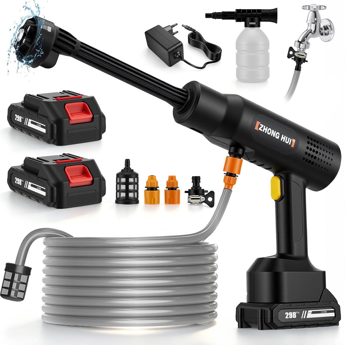Accu-hogedrukreiniger 6-in-1 - 2 x 6,0 Ah accu's - 240 l/u - mobiel gebruik voor autowassen - SnelShoppen