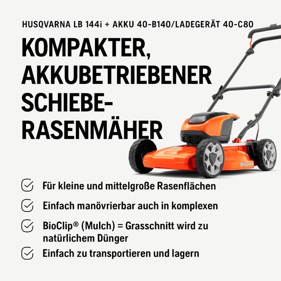 Husqvarna LB 144i accu-mulchmaaier inclusief accu en oplader, 44 cm BioClip, lichtgewicht en geschikt voor kleine en middelgrote tuinen van Husqvarna — afbeelding 5