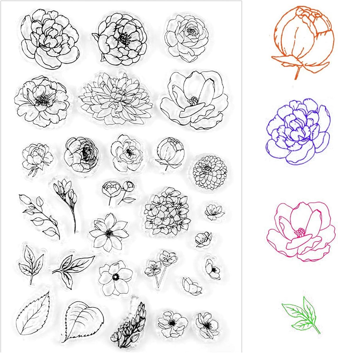 stempel, bloemen en bladeren, transparante stempelset, vintage, stempelset voor doe-het-zelf, bullet journal, scrapbooking, fotoalbum, verjaardag