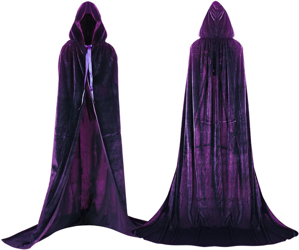 Lange fluwelen cape met capuchon Unisex volwassen kostuum Halloween