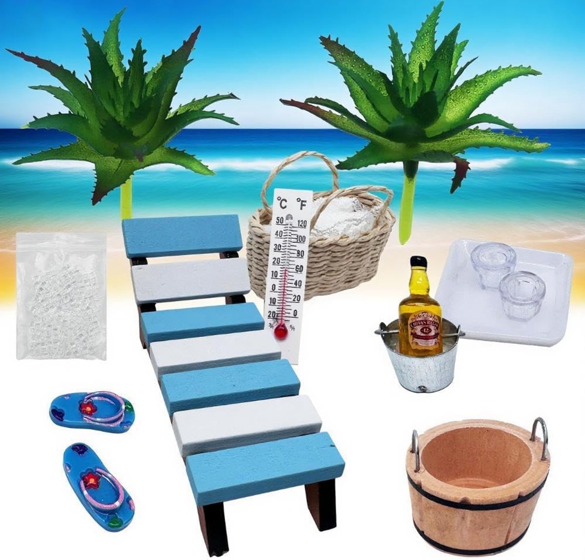 14-delige miniatuur sauna-accessoireset, wellnesspakket, mini-accessoires voor strand en tuin voor doe-het-zelf decoratie