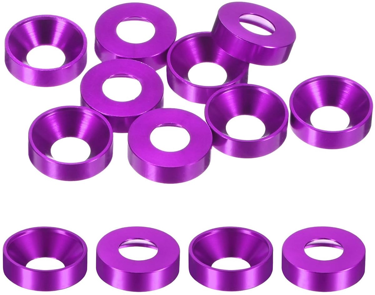 METERXITY 10 stuks verzonken sluitringen M8, gatdiameter 0,31 inch/8 mm aluminiumlegering verzonken kop pakking voor onderdelen/RC/auto/motorfiets [paars]