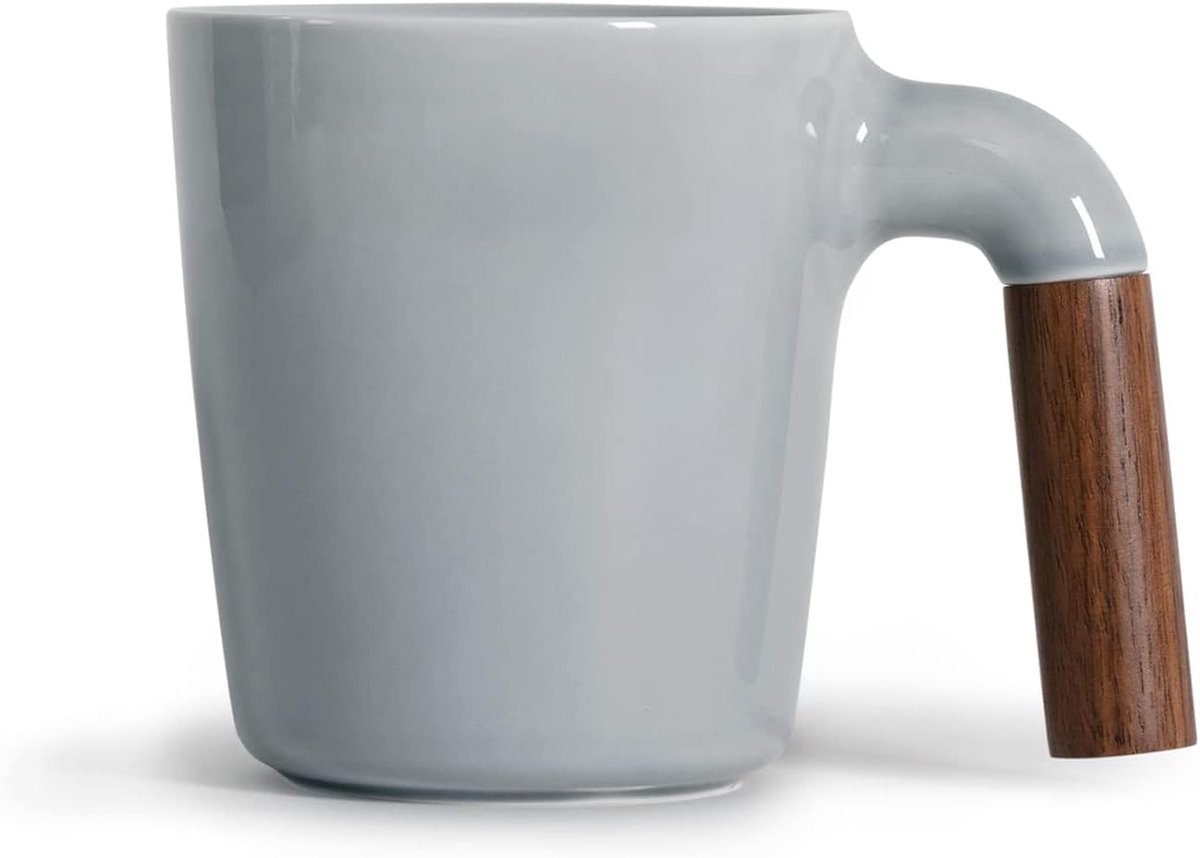 Mugr Koffiekop - 12 fl.oz (350 ml) - Wolk met Donker Walnoot Houten Handvat