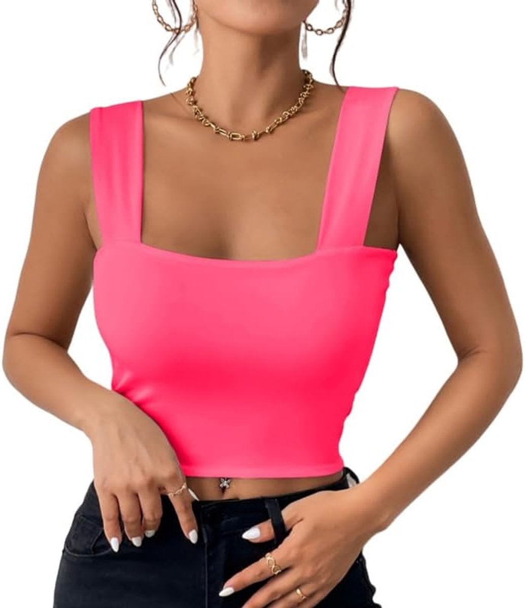 Tanktop voor dames, sexy crop top, mouwloos, vierkante hals, slim fit, zomertop, chic en elegant, nauwsluitende basics, Y2K, vest, cami, top, hemdje, sport, cami, modieus, streewear