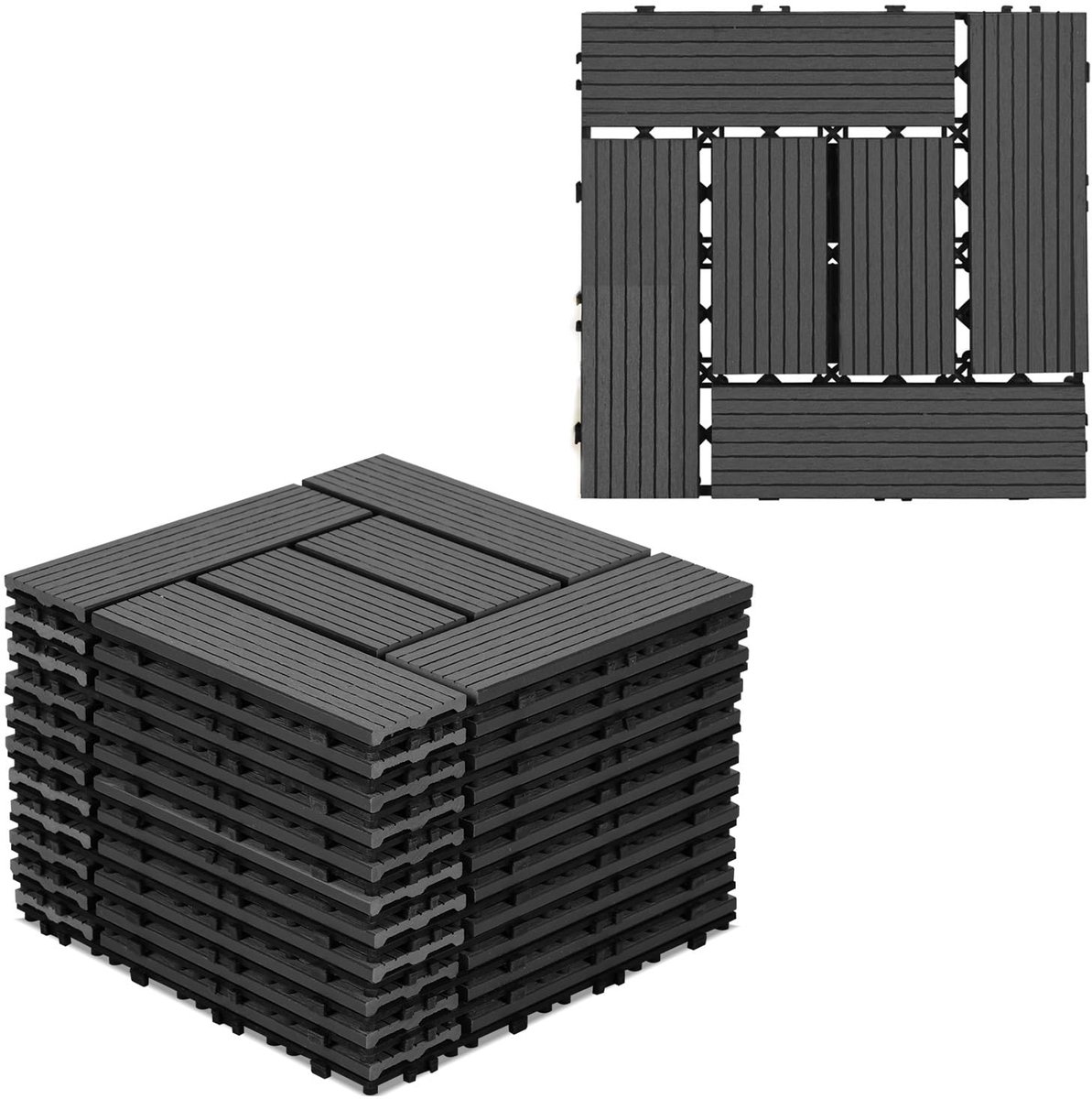 Terrastegels, 30 x 30 cm, WPC-tegels, set van 22 voor 2 m² balkontegels, kliktegels met kliksysteem, vloerbedekking voor balkon en terras, weerbestendig, met drainage, antraciet