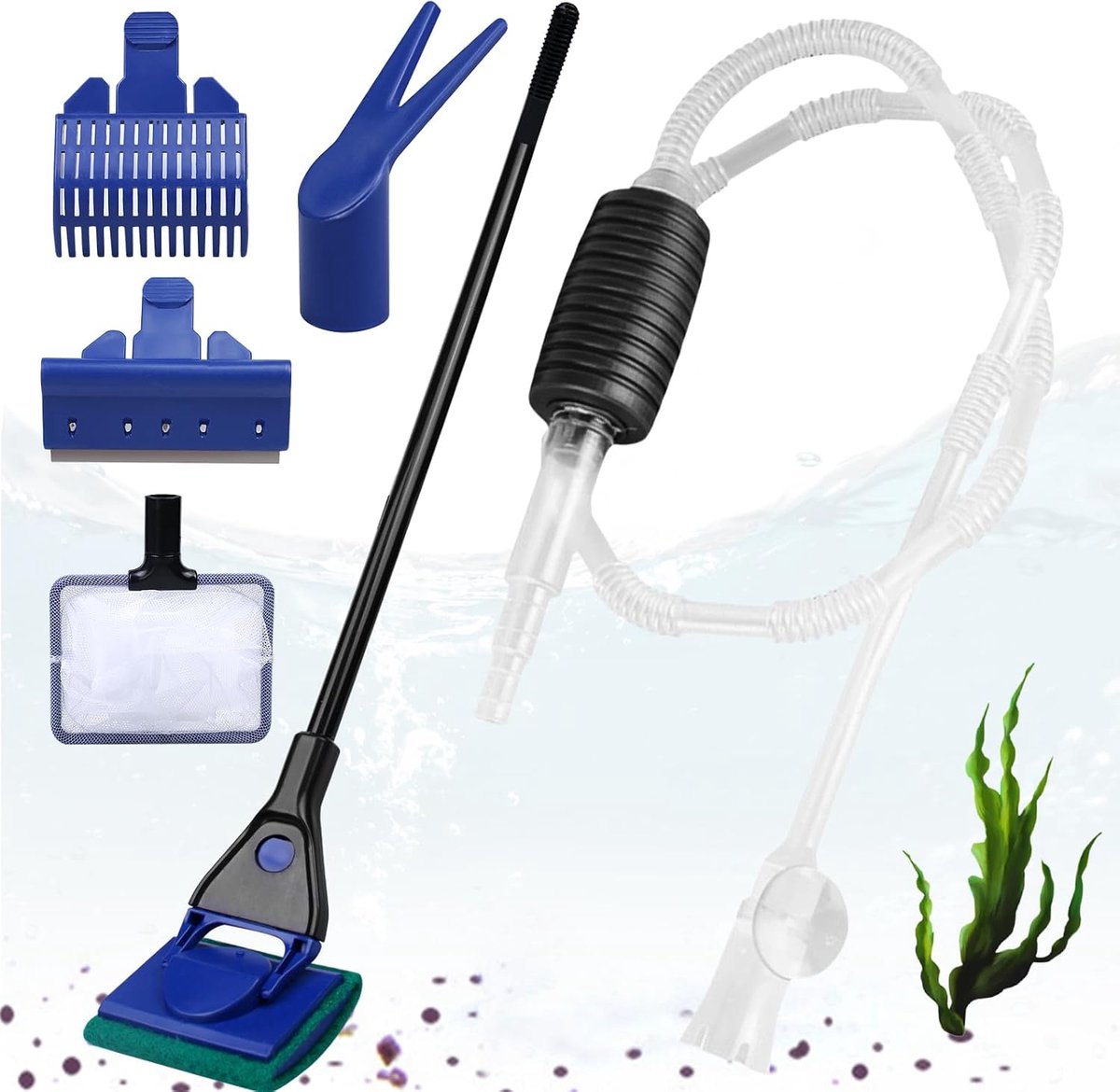 SnelShoppen - 5-in-1 Aquarium Reinigingsset Profi Edition | Complete Set voor Waterverversing, Algenschraper, Grindhark, Visnet & Accessoires voor Kri