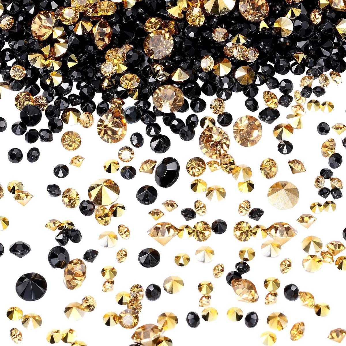 10.000 transparante diamantjes van acryl, geschikt als confetti, tafeldecoratie of centerpiece voor bruiloften, vrijgezellenfeesten en vazendecoratie (goud met zwart, 3 mm, 4 mm, 6 mm)