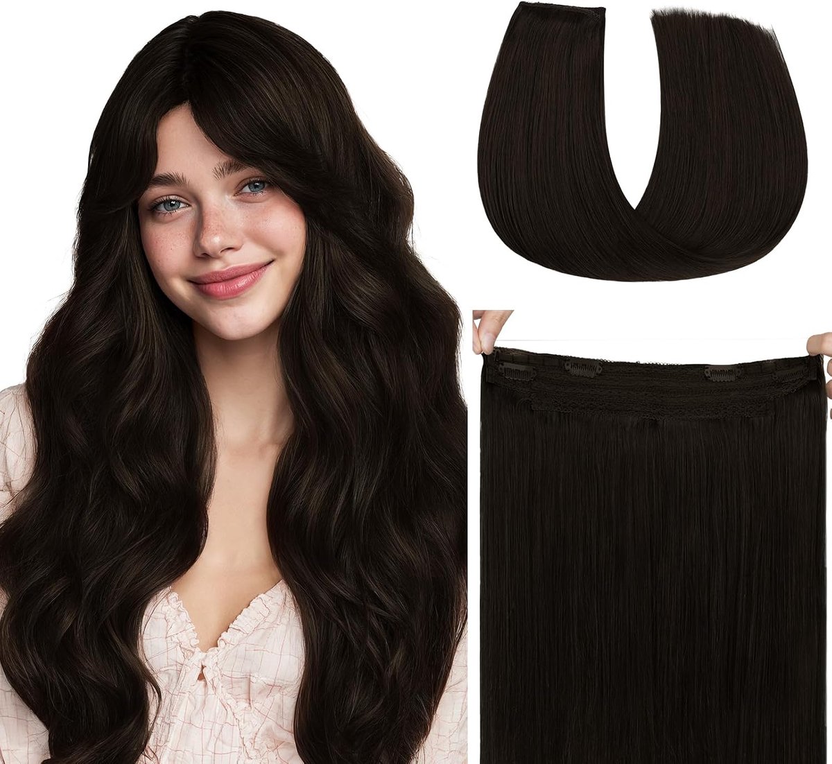 Wire Extensions voor vrouwen, 30 cm 70 g donkerbruin, onzichtbare vislijn draad hair extensions echt menselijk haar