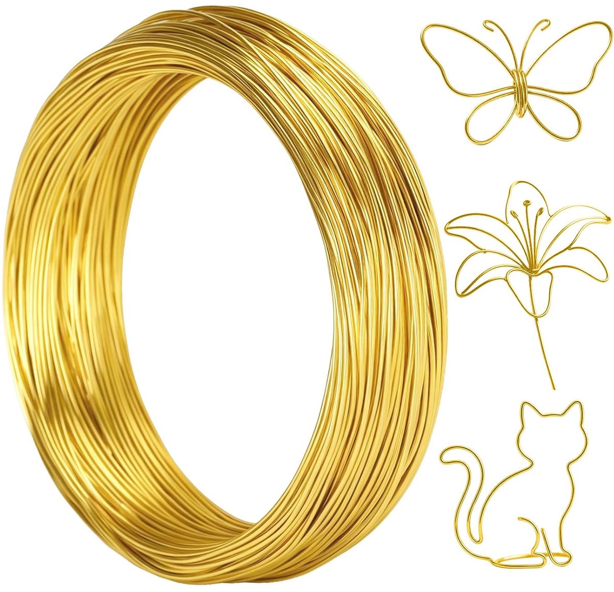 Draad, 1 mm, 50 m draad om te knutselen, aluminiumdraad buigen, zilverdraad, metaaldraad voor het maken van sieraden, sculpturen, doe-het-zelf, fietsmodellen, goud