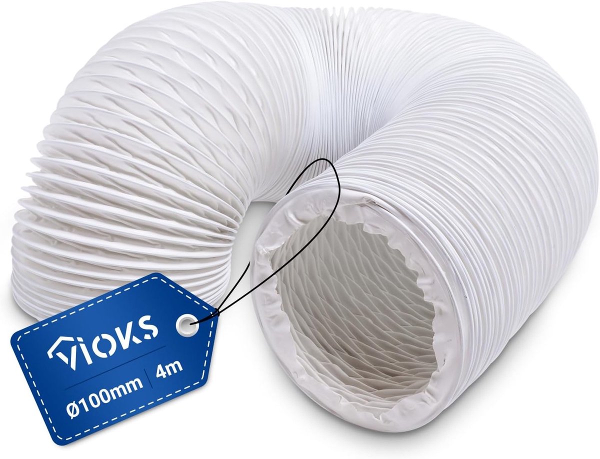 SnelShoppen - Flexibele Afvoerslang 100mm 4 Meter Wit PVC - Ventilatie Slang voor Droogkasten, Afzuigkappen en Mobiele Airco's