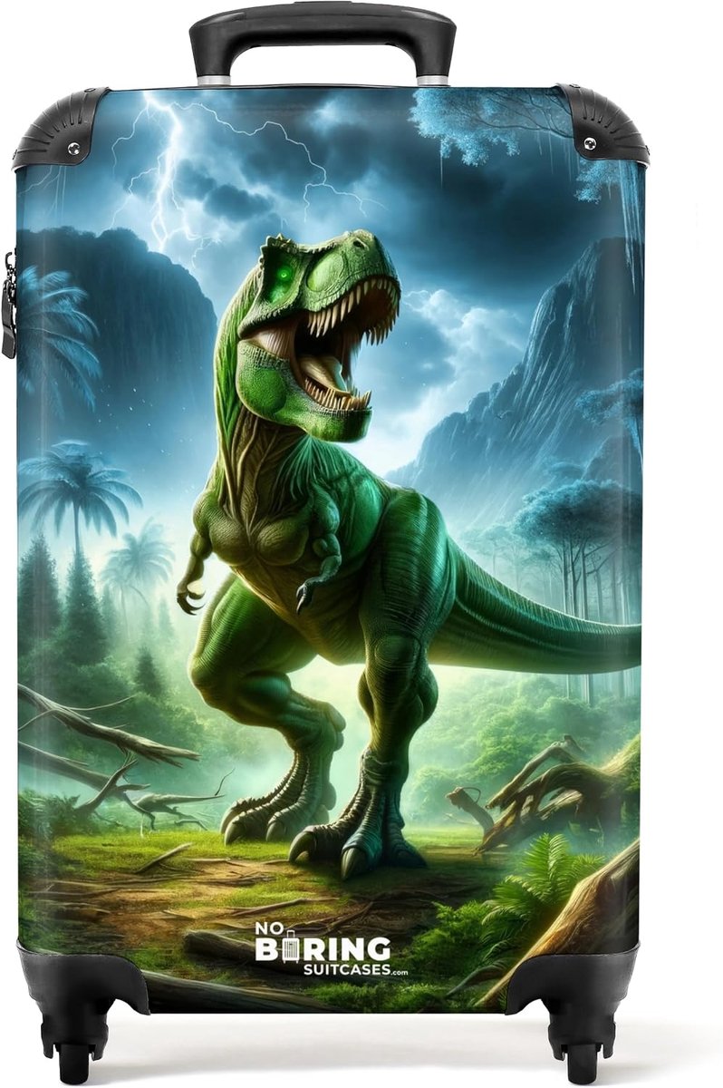 Handbagage koffer 55x40x20 cm - groene dino in de jungle - ultralicht - veilig met TSA slot - ShopVlot